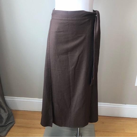 Stunning Vince Brown Wool Wrap Tie Waist Midi Skirt